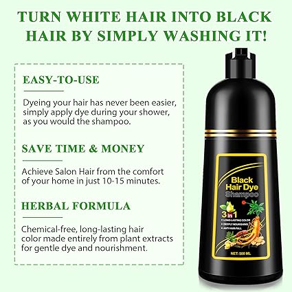 Black Hair Dye Shampoo 3 in 1