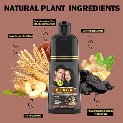 Black Hair Dye Shampoo, 5-in-1